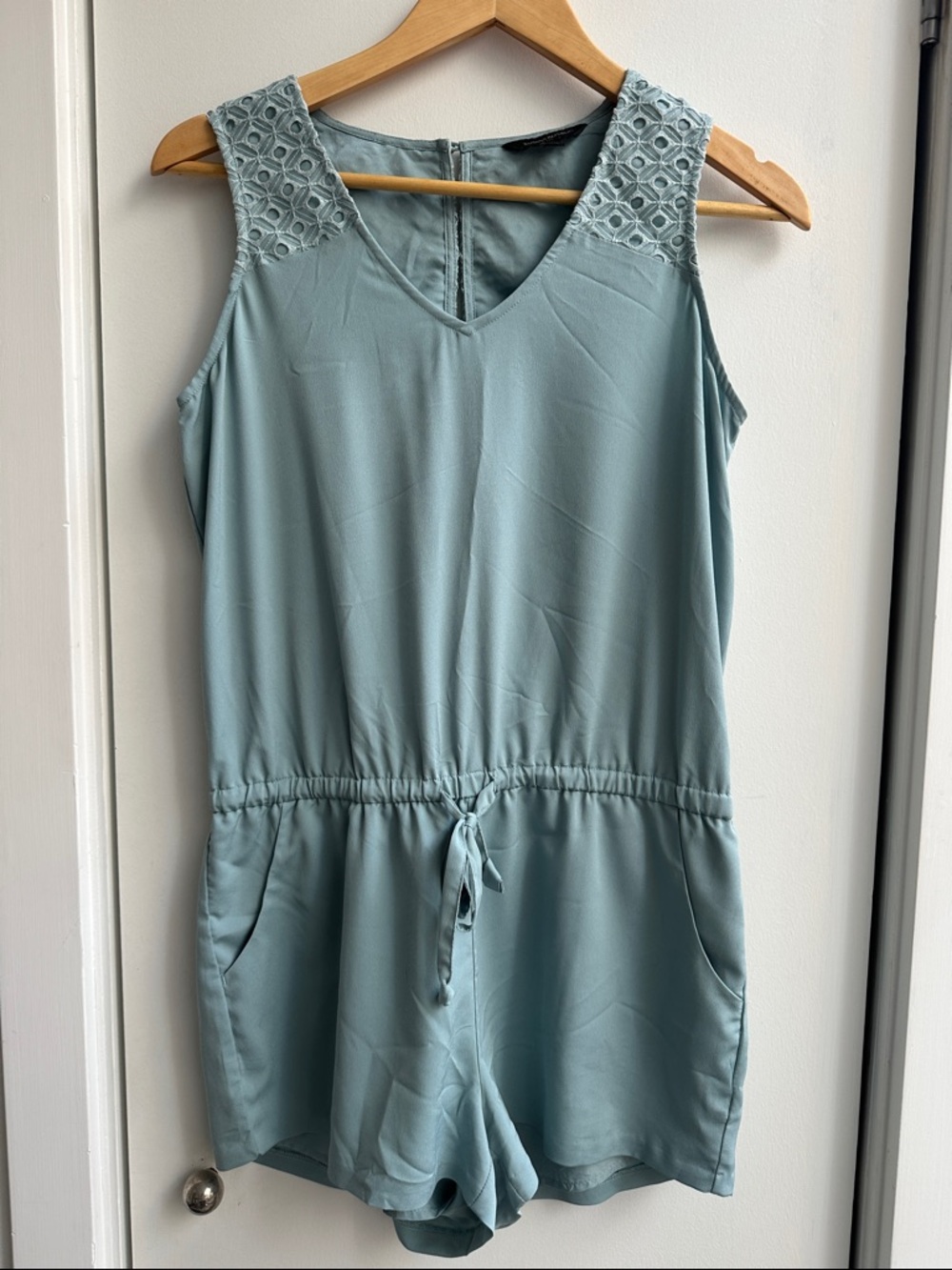 Banana Republic Dusty Blue Lace-Trim Sleeveless Romper